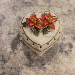 Poinsettia Heart Shaped Trinket Ceramic Box/Holder